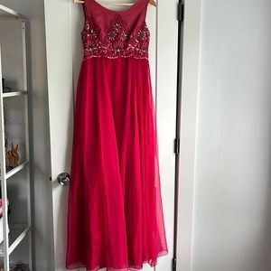 Vintage 1960s hot pink empire waist beaded ballgown. Size small/medium.
